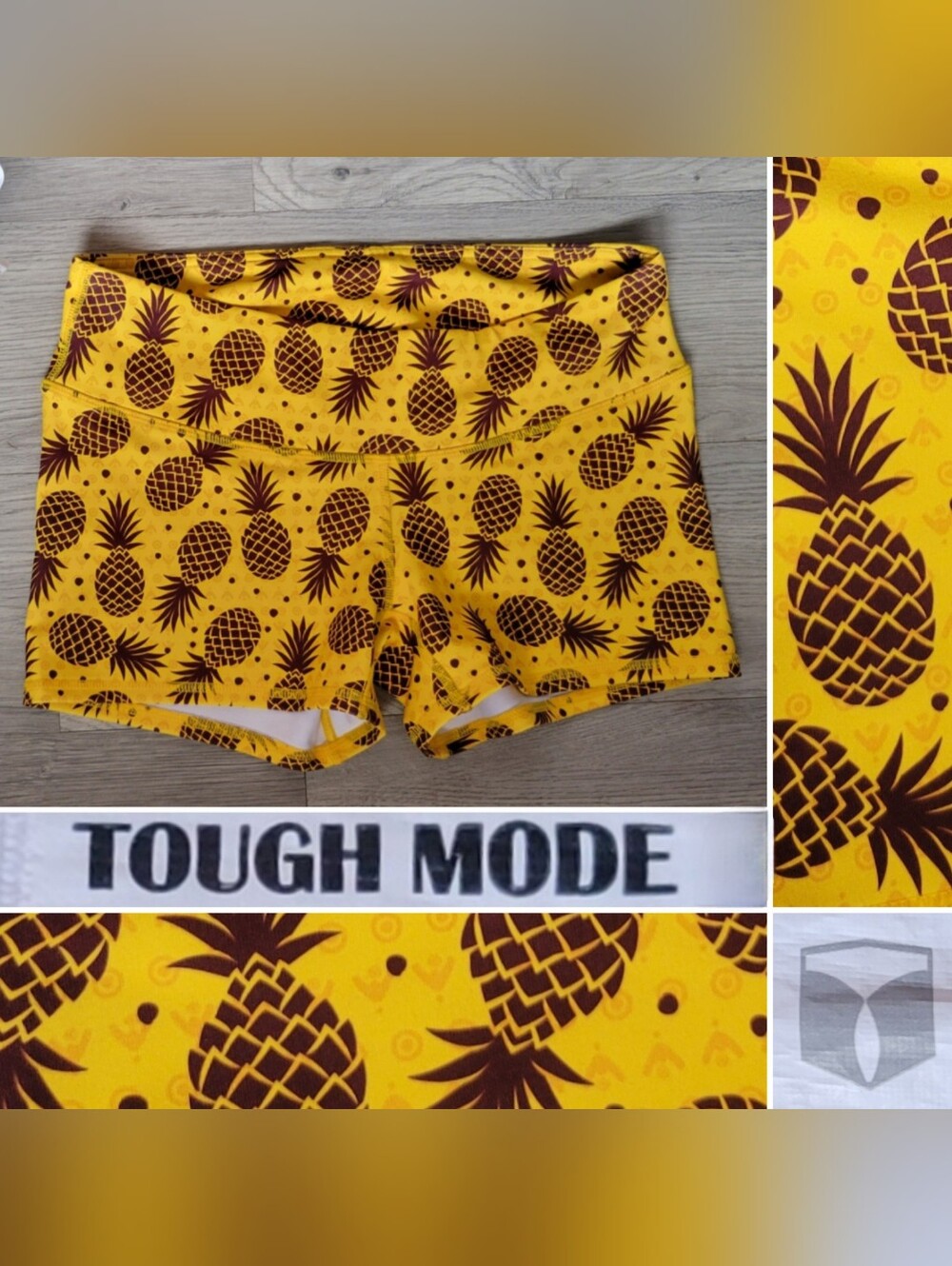 Tough Mode Pineapple Gone Wild Compression Athletic Marigold Brown Short, Medium